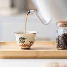 1/2/4/6pcs Ceramic Tea Cups, Beige Handmade Painted Coconut Tree & Camel Pattern Tea Cups, Arabic Tea Cups, Coffee Cups, Water Cups, Suitable For Home Tea Drinking, Water Drinking, Family Gatherings And Friends Parties, Also A Great Gift - Multicolor - View 6