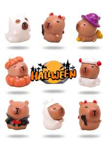 9pcs Creative Cartoon Christmas Capybara Series DIY Shoe Charms Resin Mini Pendants, Hollow Out Clogs Decoration, Holiday Party Favors Gifts - Multicolor - View 7