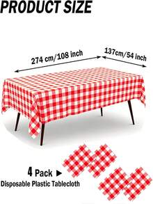 Thickened PEVA Rectangular Disposable Tablecloth, Waterproof And Oil-Proof, Plaid Pattern And Solid Color Options, Suitable For Birthday Party, Picnic, Wedding Banquet, Home Dining Table Decoration, 9 Colors Available - Red Plaid - View 8
