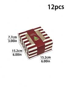 4/12pcs Christmas Theme Window Paper Dessert Boxes, Foldable Baking Packaging Boxes, Suitable For Halloween Cookies, Macarons, Tarts, Holiday Party Gift Empty Boxes - View 17