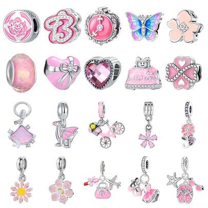 Best-Selling Pink Flower & Heart Bead Charms, Fashionable Crystal Letter B & Pink Heart Pendant, Exquisite Bracelet & Necklace Accessories, Suitable For Personalized DIY Decoration Of Original Bracelets And Necklaces, Showcasing Unique Charm