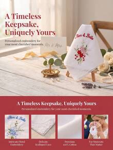 1pc Custom Text Wedding Handkerchief, Personalized Happy Tears Bridal Hankie, Custom Flower Gift For Bride, Mother Of The Bride Groom Keepsake - Multicolor - View 6