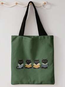 1pc Reading Black Cat Print Shoulder Tote,Large Capacity For Books,Groceries & Daily Beach Travel School Use.For Students, Great Daily Bag Or Gift - Multicolor - View 12