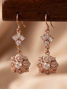 Light‑Luxury Elegant Rose‑Gold‑Tone Earrings For Women Inlaid With Cubic Zirconia Suitable For Daily And Wedding Wear Gift For Friends. - Rose Gold - View 5