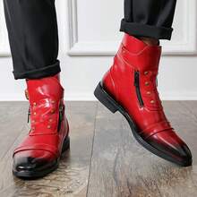1 Pair Men's British Chelsea Boots, Red, Suitable For Wedding, Business Casual, Party - Red - View 5