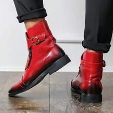 1 Pair Men's British Chelsea Boots, Red, Suitable For Wedding, Business Casual, Party - Red - View 7
