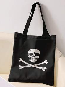 1pc One‑Eyed Skeleton Print Shoulder Tote,Large Capacity For Books,Groceries&Daily Beach Travel School Use.For Students&Women,Great Daily Bag Or Gift - Multicolor - View 5