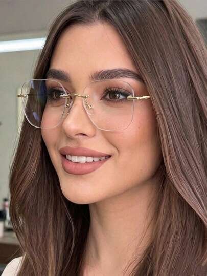 1 Pair Women's Fashion High-End Minimalist Luxury Elegant Rimless Metal Glasses