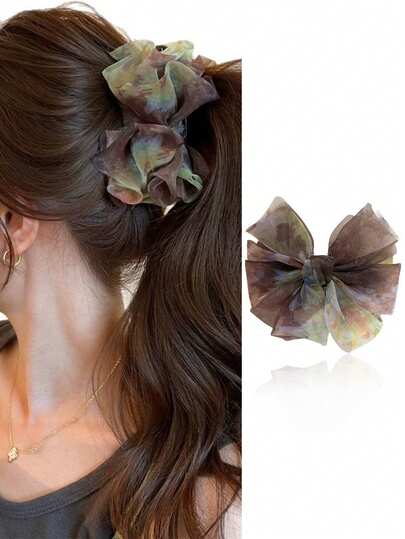 topshiny Tie Dye Bow Banana Hair Clip For Women, 2026 New Twist Claw Clip, Vertical Hair Bun Clip, Large Hair Accessory