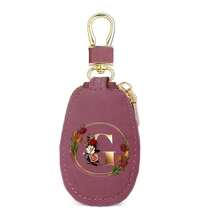 Floral Wreath Letter A-Z Car Key Holder, Mini Car Key Storage Bag, PU Leather Keychain Wallet, Zipper Pouch, Car Key Organizer, Car Keychain, Unisex Gift - Multicolor - View 40