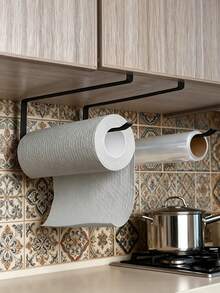 Metal Kitchen Paper Towel Holder, Multi-Functional Wall-Mounted Storage Rack, No Drilling Required, Suitable For Plastic Wrap, Kitchen Paper Towels, Tea Towels And Aluminum Foil Dispenser, Easy Installation, Ideal Gift For Kitchen Paper Towel Storage - Multicolor - View 3