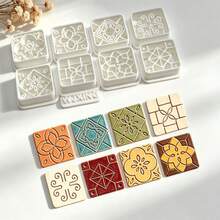 9Pcs Boho Square Pattern Polymer Clay Cutters, Vintage Tile Geometric Floral Clay Molds, DIY Handmade Earring Pendant Jewelry Craft Making Tools - 9pcs - View 4