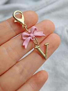 1PC New Elegant Pink Bow Key Chain, Cute English Letter Bow Keychain, Suitable For Women's Daily Use, Gift For Mom, Women's Bag DIY Backpack Pendant Charm Accessory, Wedding And Birthday Gift - Multicolor - View 10