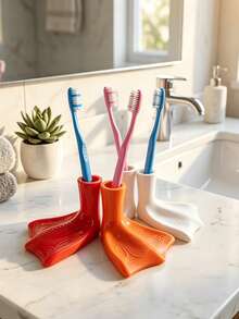 1/2pcs Cute Duck Foot Shaped Bathroom Multi-Function Storage Rack, Toothbrush Holder, Bathroom Home Decor, Suitable For Toothpaste, Kitchen Countertop Storage, Student Graduation Gift, Families With Children, Couples, Back To School Season - Multicolor - View 2