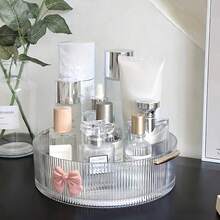 1pc 360° Rotating Transparent Cosmetic Storage Box + Bowknot Decoration/Multifunctional Cosmetic Storage Rack, Suitable For Skincare, Lipstick, Perfume, Jewelry, Etc., Perfect For Dorm And Bathroom Vanity - View 6