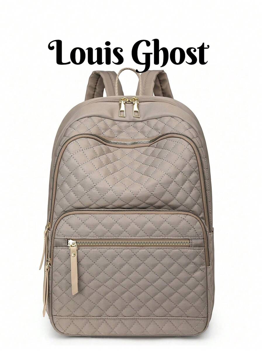 Women's Nylon Solid Color Quilted Large Capacity Versatile Backpack, Minimalist Casual Student Backpack, Commuter Bag