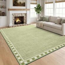Beaully Modern Checkered‑Edge Washable Runner Rug, Low‑Pile Soft Non‑Shedding Mark‑Resistant Floor Carpet With Non‑Slip Backing For Hallway Entryway Kitchen Bathroom Bedroom - Green 8*10ft(244*305cm) - View 1