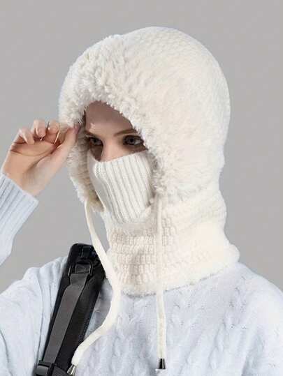 1pc Women's Outdoor Cycling Warm Hat With Mask And Scarf, Thermal Lined Ear Protection One-Piece Head Cover, Halloween