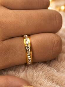 304 Stainless Steel 18K Gold Plated Minimalist Premium Ring, Suitable For Men And Women Polished Minimalist Wedding Ring, Waterproof Anti-Fading Anti-Allergic Comfortable Ring, Birthday Valentine's Day Gift And Daily Wear - Gold 4 - View 5