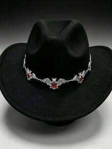 1PC Street Punk Gothic Red Bat Hat Chain, Halloween Y2K Dark‑Aesthetic Ornament, Fits Fedora & Bucket Hat - Bat-wing Style - View 5