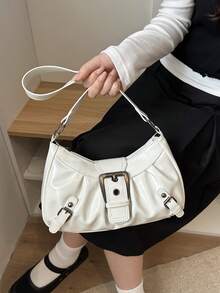 Niche Design Chain 2026 新款女包 時尚哥德風鉚釘腋下包 手提包 單肩包 純色鉚釘鏈條肩背包 - 白色 - 查看 3