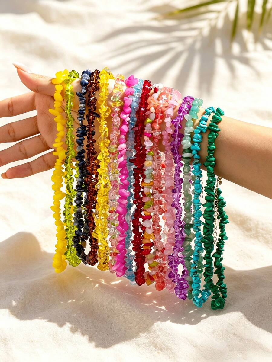 1pc Asymmetrical Geometric Crushed Stone Beaded Necklace, Suitable For Beach, Vacation, Party, Banquet And Daily Wear - Necklace - View 1