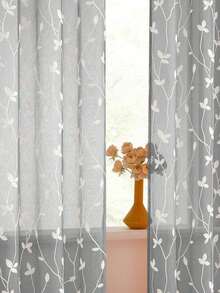 1pc/2pcs Premium Boho Style Embroidered Sheer Curtains For Living Room & Bedroom, Minimalist Line Art Voile Drapes, Fade Resistant Soft Light Blocking Breathable Home Decor, Easy To Install And Maintain - Grey - View 3