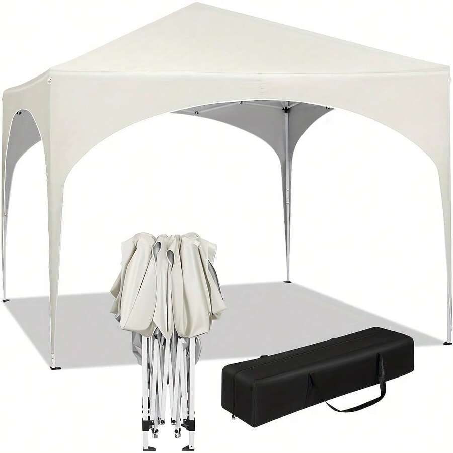 3x3m Pop-up-Gartenpavillon, Sommer-Event-Pavillon, Gartenpavillon, werkzeugloser Schnellaufbau, Camping-Pavillon, höhenverstellbar, Oxford-Gewebe mit Metallrahmen, stabile Konstruktion, ideal für Gartenpartys, Camping, Märkte - Beige - Übersicht 1