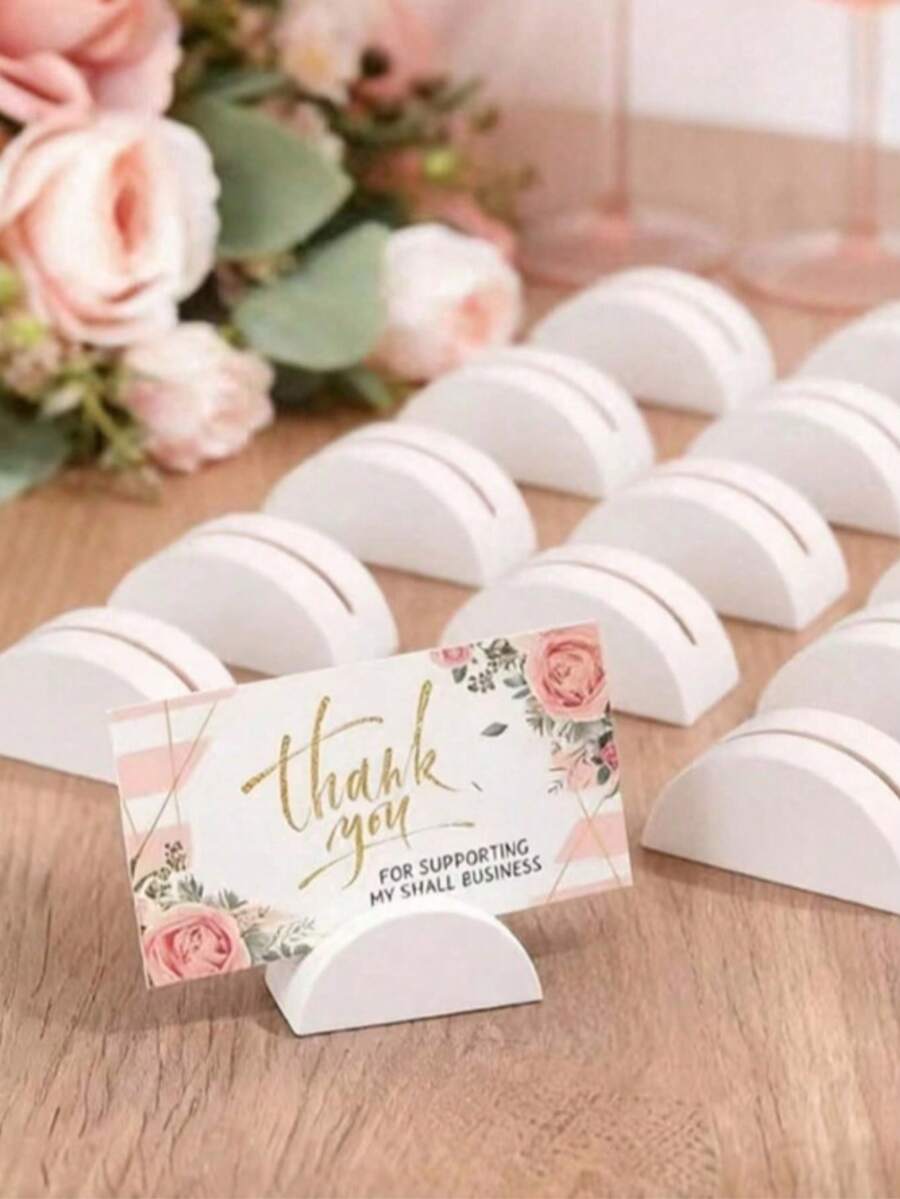 20 pcs Dudukan Kartu Nama Meja Kayu Putih, Stand Nomor Meja Pernikahan, Klip Kartu Foto, Dudukan Display Papan Nama Meja untuk Dekorasi Meja Perjamuan Pernikahan, Pesta Ulang Tahun dan Restoran - setengah lingkaran - View 1