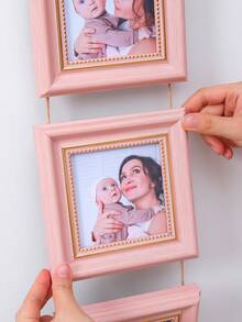 1pc Pink Hanging Photo Frame, Suitable For Displaying Mother And Baby Commemorative Photos, Decorative Frame For Displaying Multiple 4x4 Inch Square Photos, Creative Wall Decor For Baby Room, Storage And Display Of Children's Commemorative Photos, Single Frame Without Photos - Multicolor - View 9