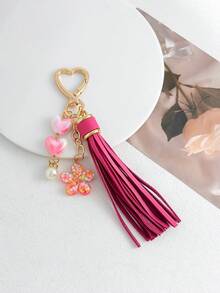1pc Bohemian Style Heart Tassel Keychain, Heart Pendant Key Ring, Bag Charm Accessory, Women's Holiday And Daily Gift - A - View 4