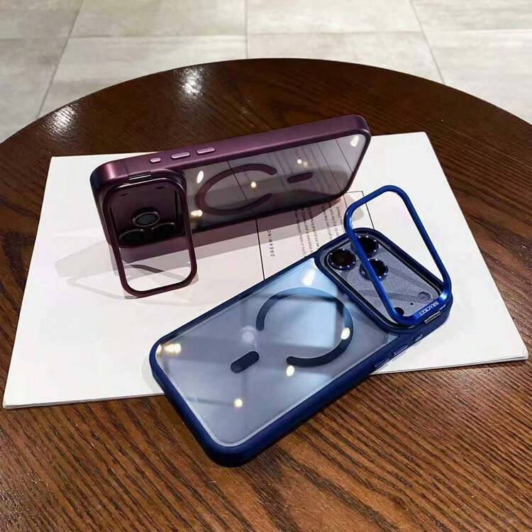 Luxury Orange Magnetic Wireless Charging Stand Phone Case Compatible With IPhone 17 Pro Max Air 16 15 14 13 12 Pro Max Plus Featuring Metal Lens Independent Lens Protector Acrylic Backboard Shockproof HD Transparent Cover - Pink - View 7