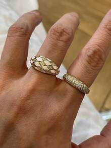 3er Set elegante luxuriöse geometrische Öltropfen-Stapelringe mit kubischem Zirkonia, offen, geeignet für den täglichen Gebrauch und Anlässe von Frauen - Goldgelb - Übersicht 4