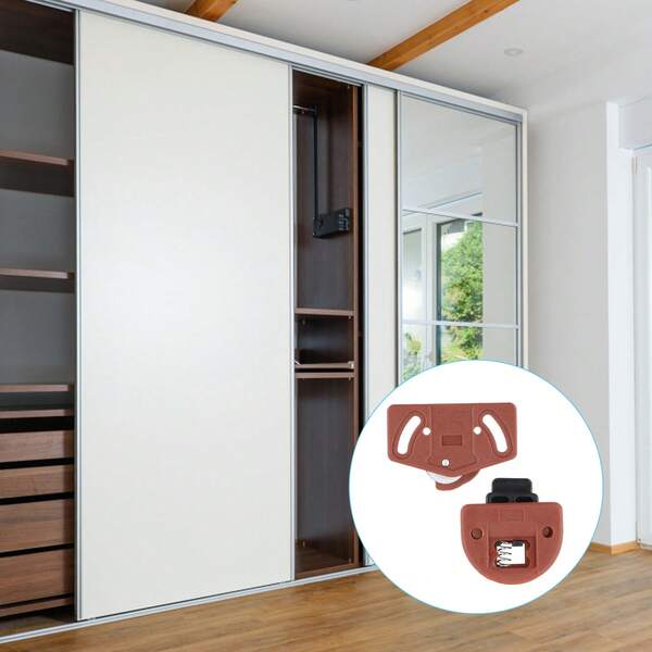 4 Pairs Sliding Door Rollers, Sliding Door Wheels, Sliding Door Locks, Sliding Cabinet Guide Rail Assembly, Furniture Wardrobe Sliding Door Rollers, Gear Set, Used For Furniture Sliding Door Accessories