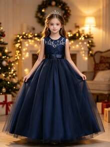 Tween Girl Princess Dress, Wedding Flower Girl Dress, Birthday Party, Holiday Party, Hostess, Piano Performance Evening Gown - Blue - View 2