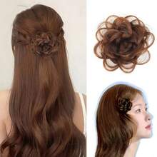 1pc,Synthetic Rose Flower Braided Hair Bun, Clip‑In Floral Chignon Hair Piece, Decorative Updo Hair Accessory - Multicolor - View 1