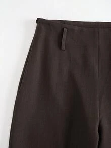 SMILE CHI Women's Casual Elastic Straight Leg Dress Pants, Autumn Back To School, Commute Daily Office Wear (Belt Not Included) - Brown - View 9