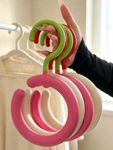 3pcs Colorful Closet Hat Hooks, Dopamine Creative Round Ring Hanging Rack, Dormitory Closet Hat Holder, Multi-Functional Home Storage Organizer, Suitable For Hats, Belts, Scarves Storage, Easy To Install And Remove, Stackable, Essential For Daily Outings - Multicolor - View 3