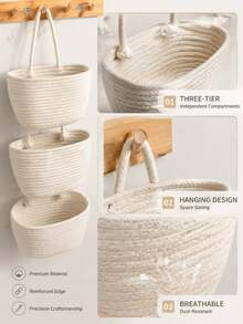 1pc 3-Tier Hanging Storage Basket, Minimalist Ins Style White Storage Basket, Wall-Mounted Sundries Storage Basket, Securely Hanging And Not Easily Detached, Suitable For Storing Various Small Items, Applicable For Entryway, Bathroom, Bedroom Storage - 3-tier Hanging Basket - View 4