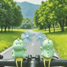 Small Dinosaur Windmill Hanging Ornament, PVC Material (Silicone Strap/No-Trace Sticker) 2 Options, Suitable For Bicycle, Electric Bike, Motorcycle, Car Interior Decoration - Little Dinosaur Pinwheel - View 2