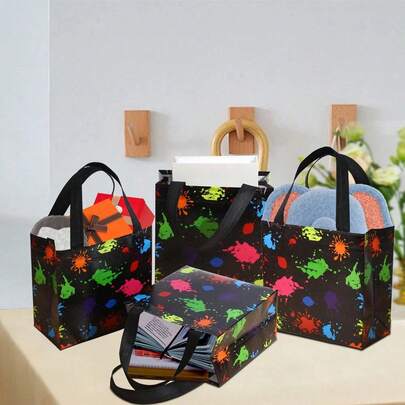 20pcs Colorful Splatter Print Gift Bags, Durable Waterproof Party Favor Packaging Bags, Sturdy Handheld Shopping Snack Bags, Multi-Functional Gift Bags, Suitable For Birthday, Art Theme Party, Holiday Gifts, Daily Storage And Shopping