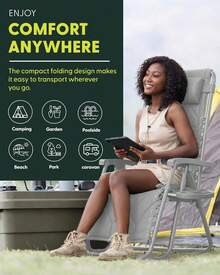 Gravity Chairs (2-Pack) Premium Heavy-Duty Outdoor Recliners With Luxe Two-Tone Design! Features Ultra-Padded Ergonomic Support, 5-Position Adjustable Backrest Independent Headrest, Built-In Cup Holder Phone Slot, And Smooth Rocking F - Grey - View 6