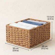 Handwoven Wicker Desktop Storage Box, Bohemian Style Decorative Wicker Storage Basket, Suitable For Bathroom Countertop, Bedroom, Kitchen And Office, Woven Tray, Can Store Cosmetics And Miscellaneous Items - Multicolor - View 11