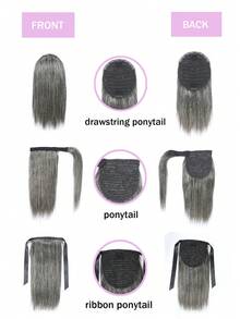 Short Gray Ponytail Extension Straight Human Hair Ponytail Drawstring Ponytail Hair Extensions For Women Comb Clip In Ponytail Hairpieces Fake Pony Tails - SGray - View 4
