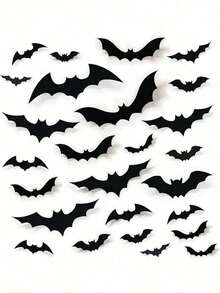 120/72/60/12pcs Halloween Bat Decorations, Halloween 3d Bat Wall Decor, Black Bat Wall Stickers, Black Bat Decals, Reusable, Suitable For Bathroom, Bar, Restaurant, Bedroom Door, Halloween Party Supplies, Winter Halloween Home Decor - Multiple Styles - View 2