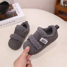 1 Pair Children's Padded Warm Winter Shoes, Faux Lamb Fur Lining, Hook And Loop Closure For Easy On/Off, Soft Sole Anti-Slip, Winter Heat Retention Foot Protection - Grey - View 4