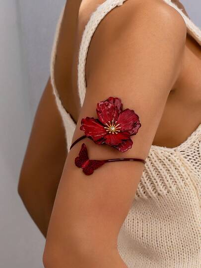 1pc Fashion Elegant Pastoral Chic Rhinestone Layered Flower Women's Arm Cuff