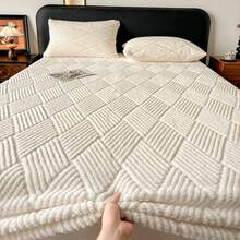 1 buah Sprei Jacquard (Sarung Bantal Tidak Termasuk), Tersedia dalam Berbagai Warna, Pelindung Kasur Lembut & Hangat, Desain Elastis di Seluruh Sisi, Tekstil Rumah yang Nyaman dan Tahan Lama, Perlengkapan Tempat Tidur Kamar Tidur, Cocok untuk Semua Musim, Hadiah yang Sangat Baik - putih pucat - View 4