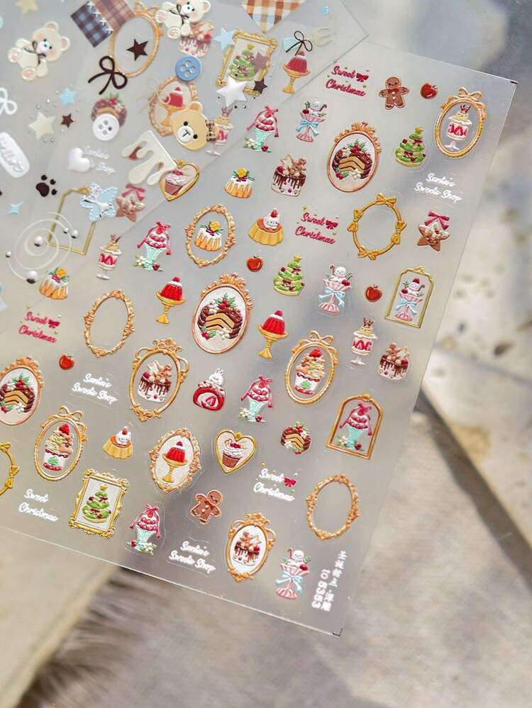 1 Sheet Of 5D Jelly Embossed Nail Art Stickers, Self-Adhesive 3D Miniature Cartoon Nail Decals Featuring Red Crabs, Yellow Starfish, Rhinestones And Transparent Bubble Designs, Summer Beach Ocean Themed DIY Nail Decorations For Women And Girls - Multicolor - View 4