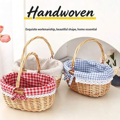 Cesta de mimbre tejida a mano con asa y doble tapa, cesta de picnic para almacenamiento de alimentos y frutas, adecuada para camping en vacaciones, compras y decoración del hogar. Los productos de mimbre tejidos a mano de forma natural pura pueden tener ligeras diferencias de color debido a factores de crecimiento, pero esto no afectará su estética normal o practicidad. Por favor, compre con confianza.